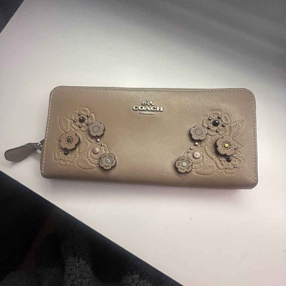Coach Beige Floral Embellished Wallet